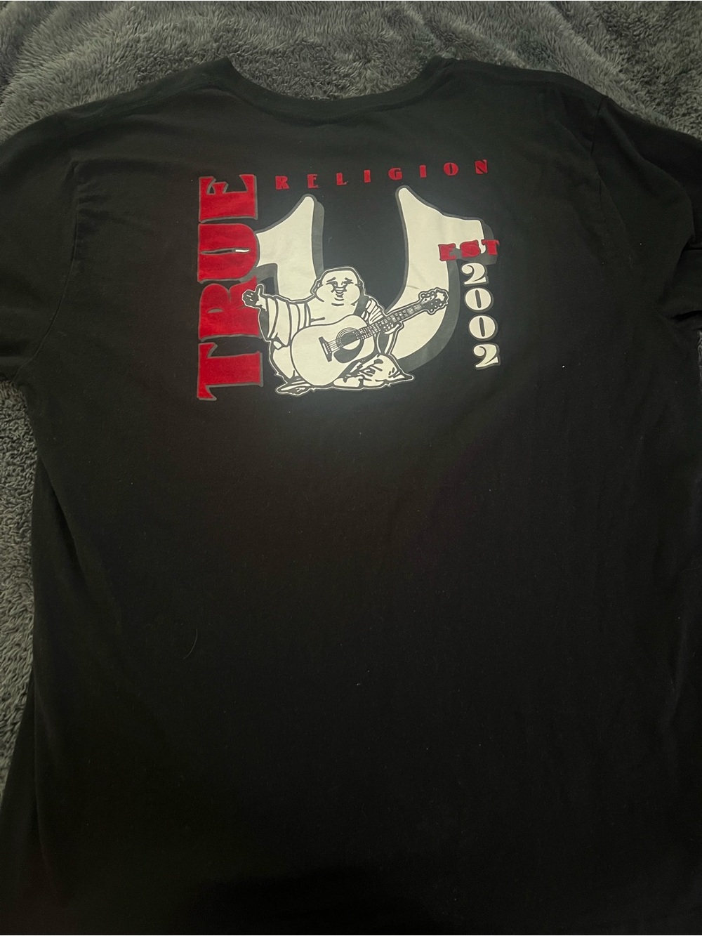 True Religion Black Short-Sleeve Tee with Red & White Graphic